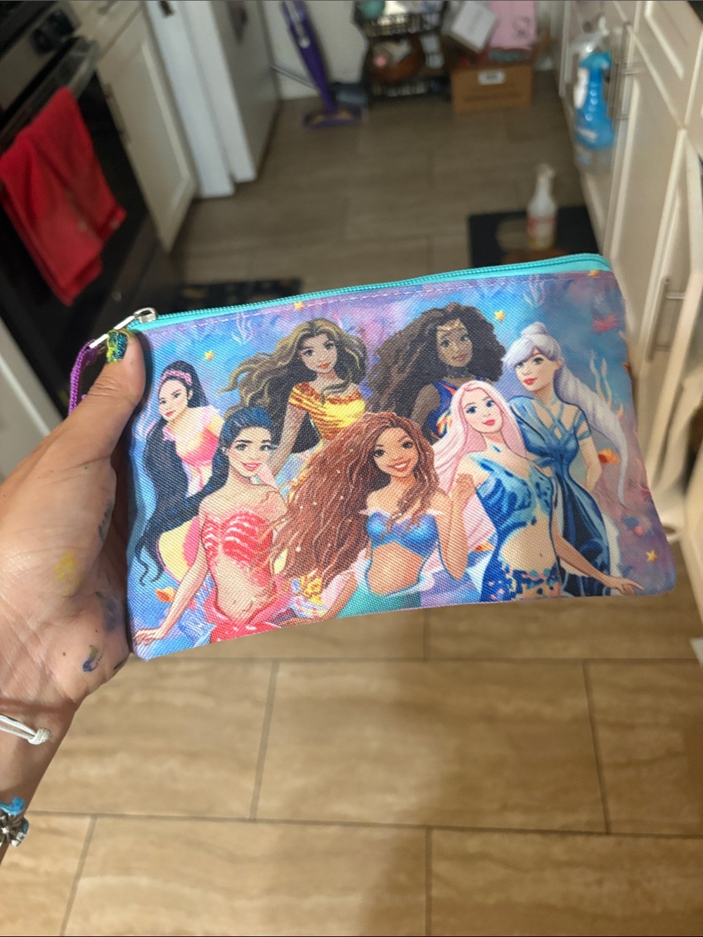 Girls' Mermaid Print Cosmetic Pouch - Turquoise